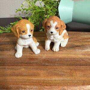 Homco Vintage Porcelain Ceramic Adorable Puppy Figurines Spaniel Dogs
